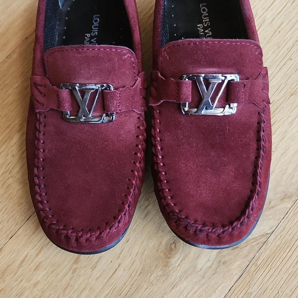 Louis Vuitton Boys Burgundy Suede Driving Loafers
